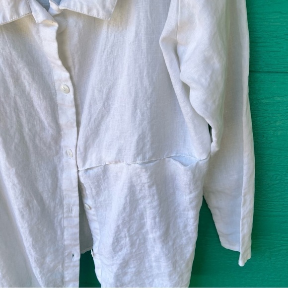 AAKASHA LINEN ARTSY LAGENLOOK WHITE BUTTON DOWN ASYMMETRICAL TUNIC SIZE LARGE - Picture 6 of 13